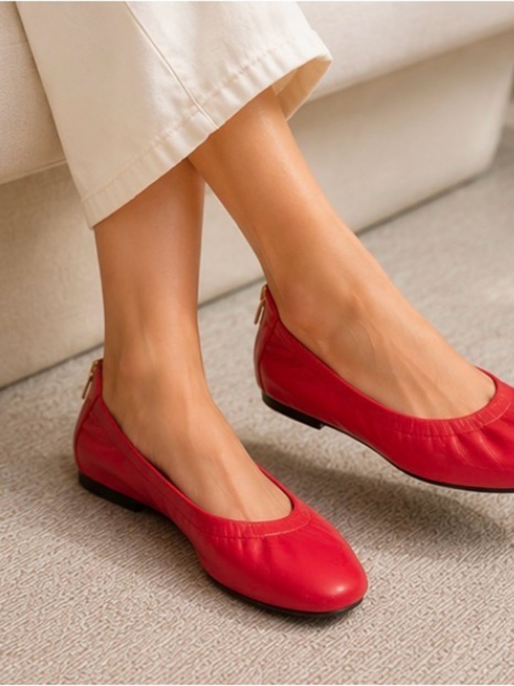 Pink BCBGMaxAzria Leather Ballet Flats with Back Zip Accent
